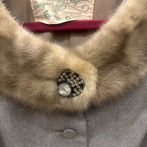 Vintage Frances Shop Gray Wool Suit Set Real Mink Fur Collar Jacket & Skirt S - Picture 5 of 16